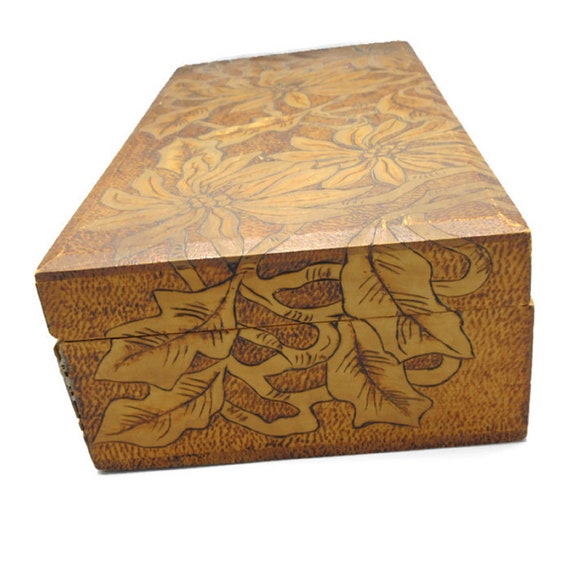 Solid Wood Floral Pyrography Jewelry Storage Box - image 4