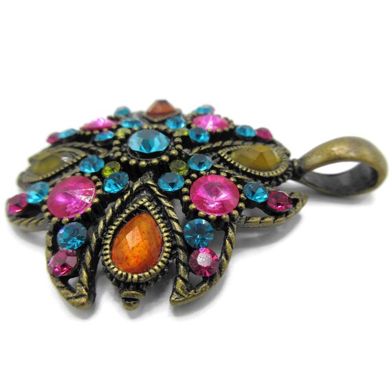 Vintage Multi Colored Rhinestone Pendant - image 6