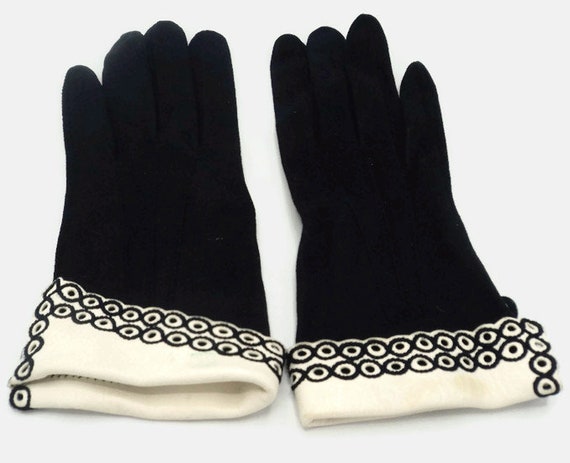 MCM French Gloves Black Suede Ivory White Kid Lea… - image 2