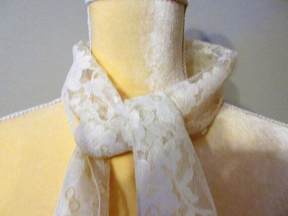 Ivory French Lace On Tulle Long Scarf Belt Wrap G… - image 3