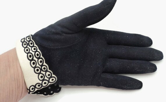 MCM French Gloves Black Suede Ivory White Kid Lea… - image 3