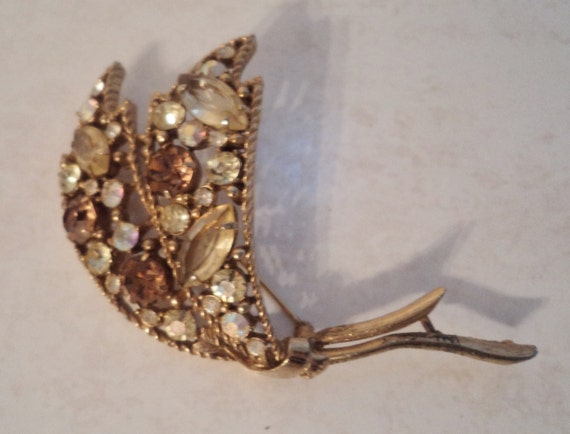 Vintage Emmons Leaf Brooch Pin Honey And Clear Au… - image 5