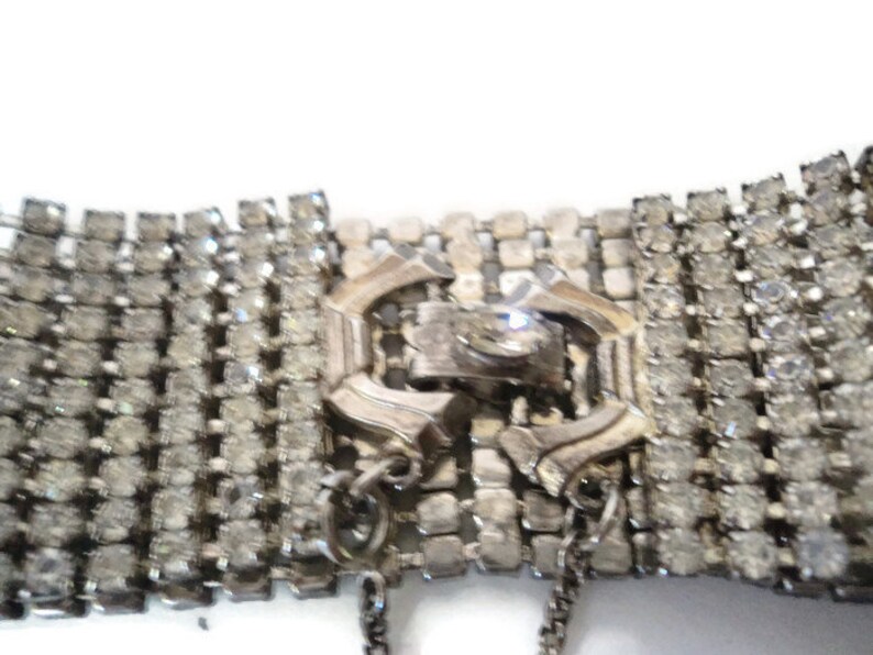 Vintage Ten Row Wide Rhinestone Bracelet Fancy Clasp Fabulous Etsy