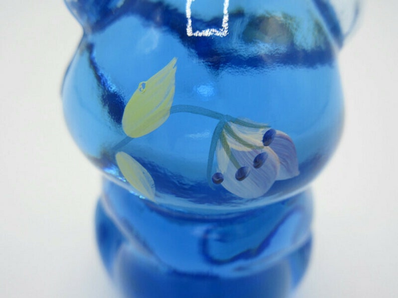 Fenton Misty Blue Glass Floral Seated Bear Figurine