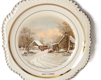 Currier And Ives Winter In Vermont Series Harker Pottery Collectible Plate