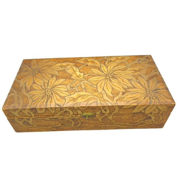 Solid Wood Floral Pyrography Jewelry Storage Box - image 2