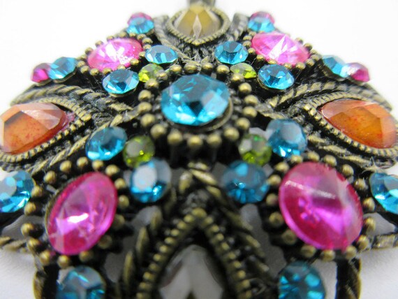 Vintage Multi Colored Rhinestone Pendant - image 2