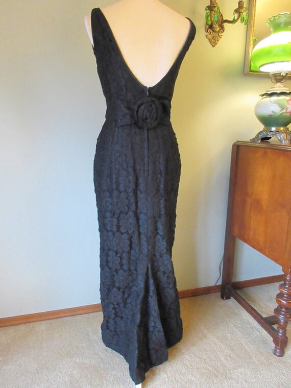 1950's Black Rose Lace Floor Length Gown Elissa O… - image 7