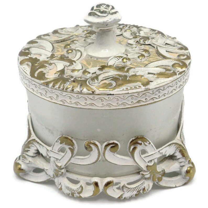 1950's Powder Dresser Vanity Jar Frosted Glass And White Etsy