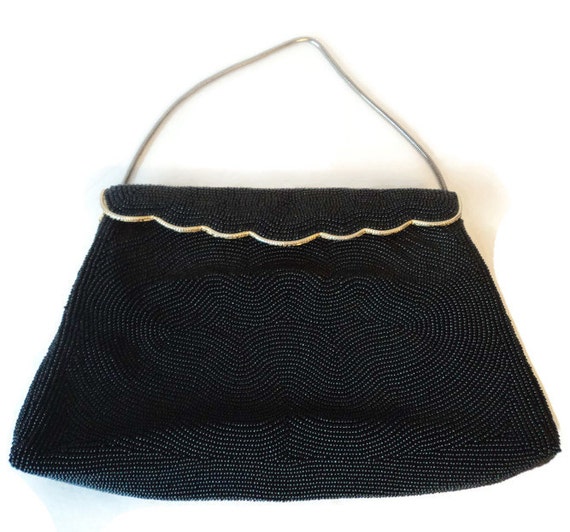 La Regale Beaded Purse Evening Bag Vintage Hand Made Metal Frame