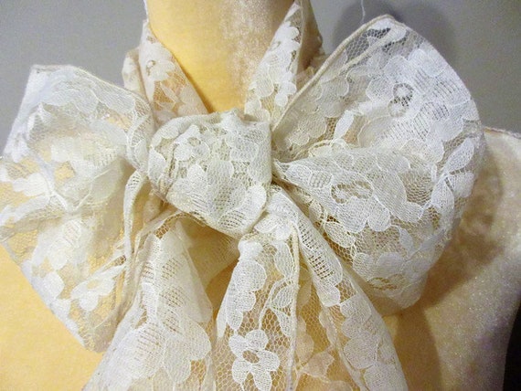 Ivory French Lace On Tulle Long Scarf Belt Wrap G… - image 6