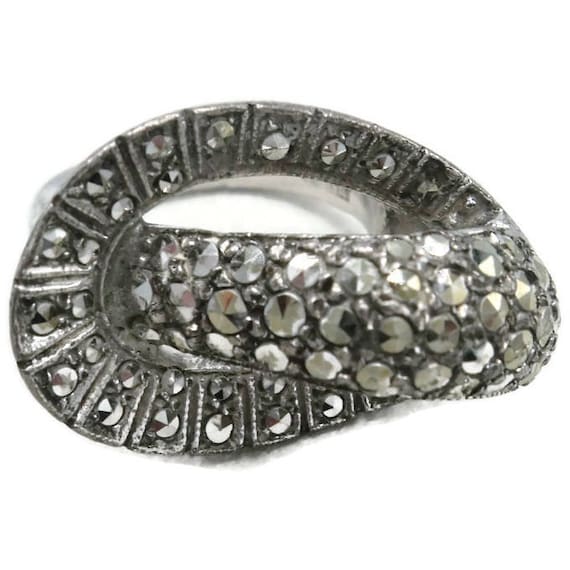 1920's Art Deco Sterling Marcasite Bypass Ring We… - image 2