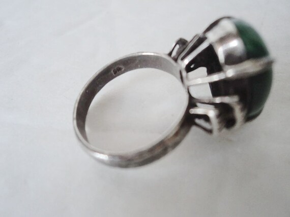 Sterling Natural Malachite Solitaire Vintage Ring - image 5