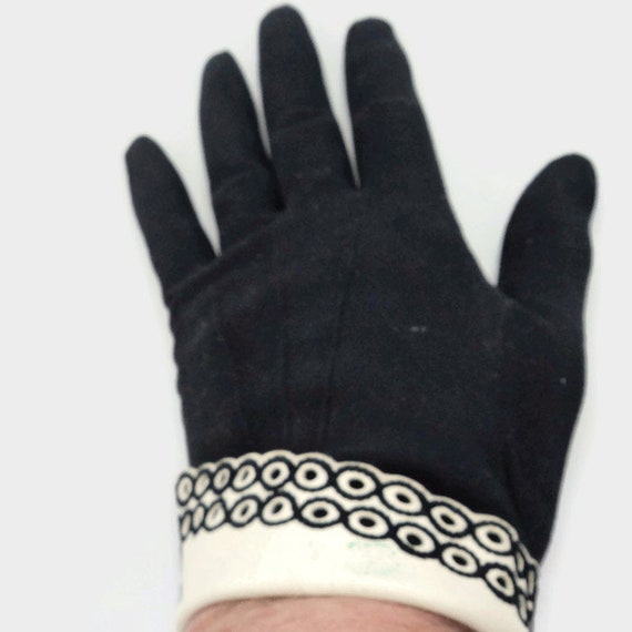 MCM French Gloves Black Suede Ivory White Kid Lea… - image 4