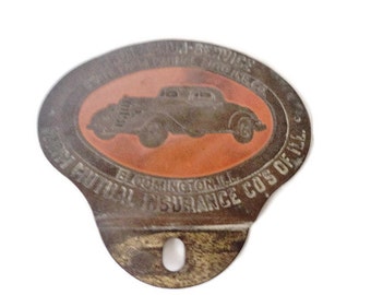 1920's License Plate Add On State Farm Mutual Of Illinois Brass Plate