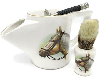 Antique Men's Shaving Scuttle And Matching Brush England