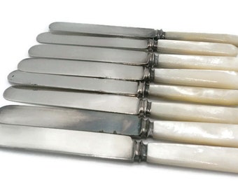 Set Of Eight Landers Frary And Clark Victorian Sterling Mother Of Pearl Handle Butter Cake Knives
