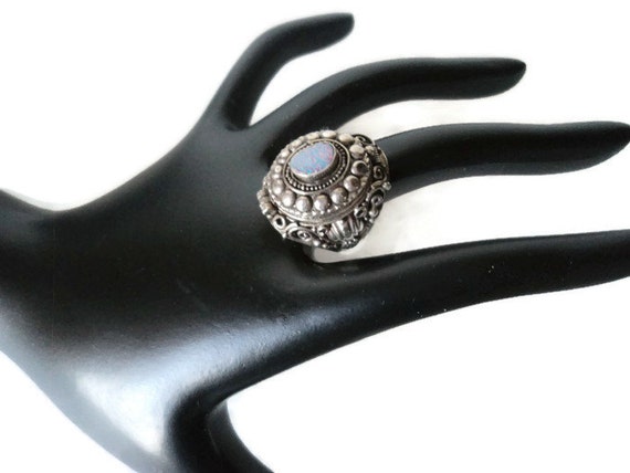 Vintage Sterling Firey Opal Poison Ring