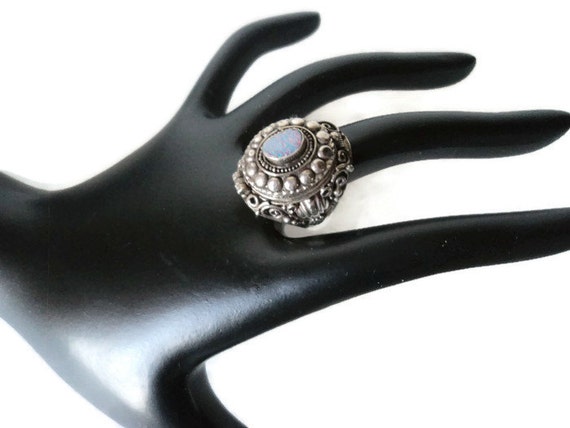 Vintage Sterling Firey Opal Poison Ring - image 1