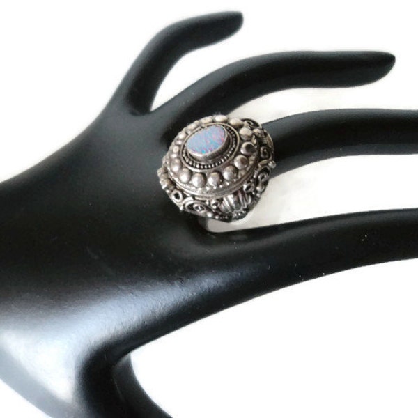 Vintage Sterling Firey Opal Poison Ring