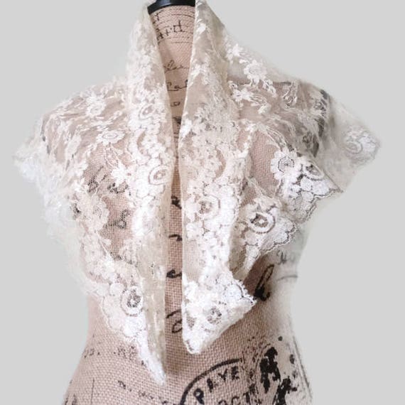 Victorian Ivory Floral french Lace Shawl