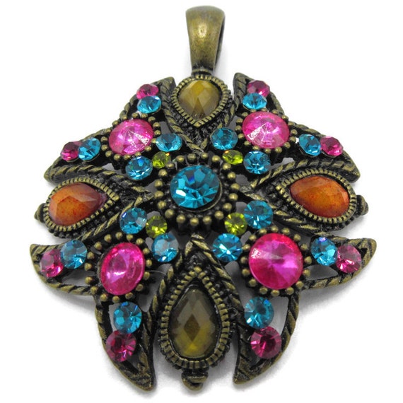 Vintage Multi Colored Rhinestone Pendant - image 1