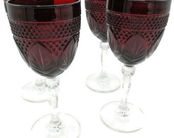 Vintage Cristal D'arques Red Stemmed Wine Glasses Set Of Four