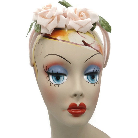 1950's Pink Silk Rose Headband Hat
