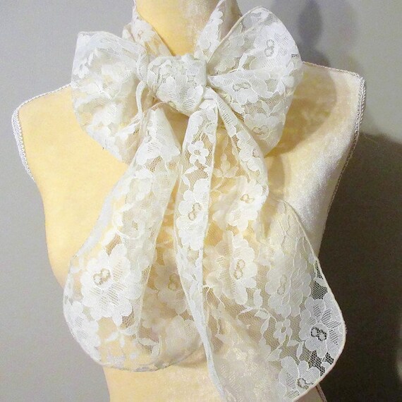 Ivory French Lace On Tulle Long Scarf Belt Wrap G… - image 5