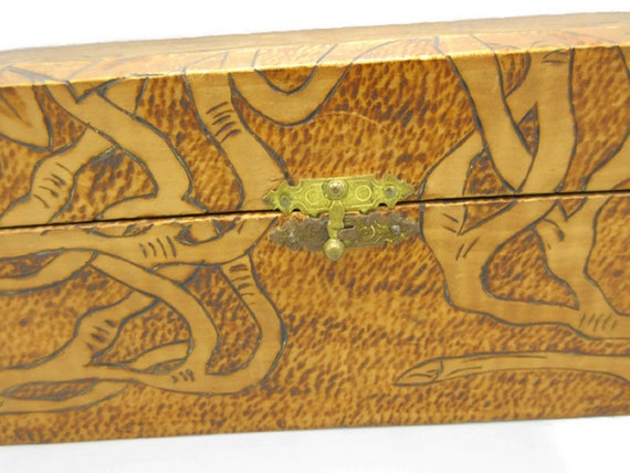 Solid Wood Floral Pyrography Jewelry Storage Box - image 3