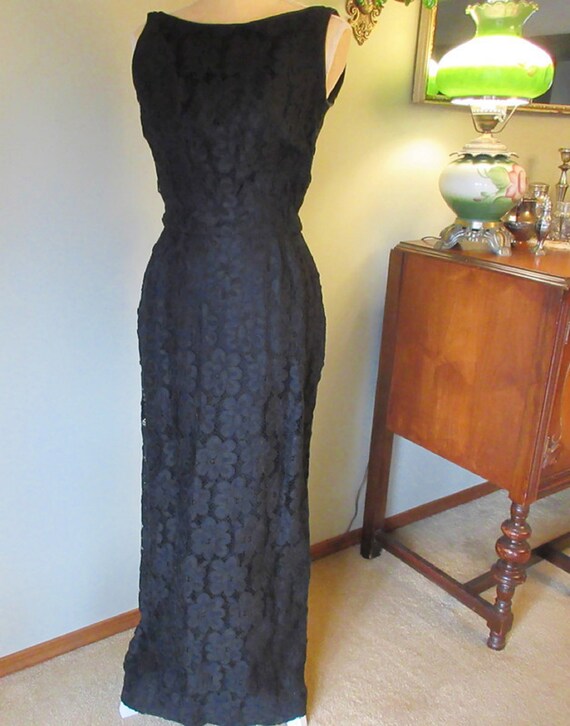 1950's Black Rose Lace Floor Length Gown Elissa O… - image 2
