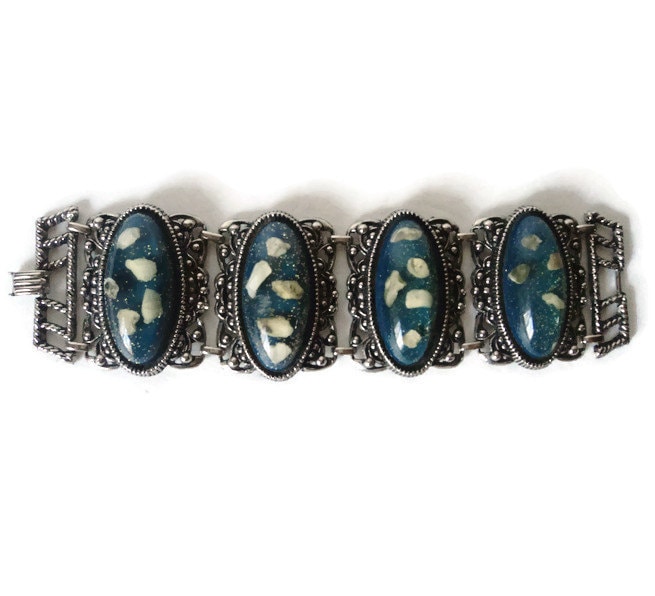 Vintage Lucite Confetti Bracelet Chunky Rich Blue Silver Tone | Etsy