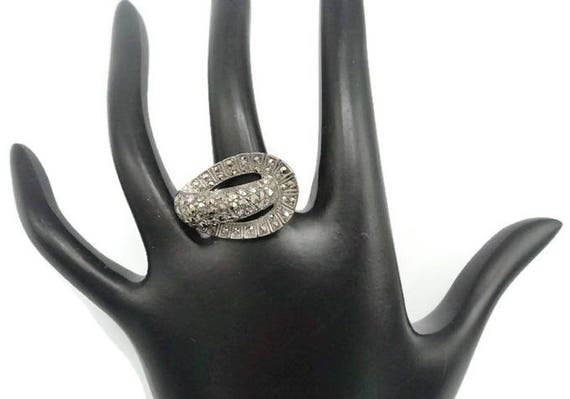 1920's Art Deco Sterling Marcasite Bypass Ring We… - image 9