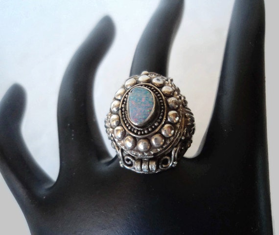 Vintage Sterling Firey Opal Poison Ring - image 2