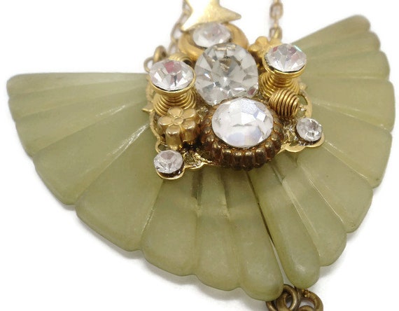 Celluloid Fan Rhinestone Embellished Drop Clip Ea… - image 5