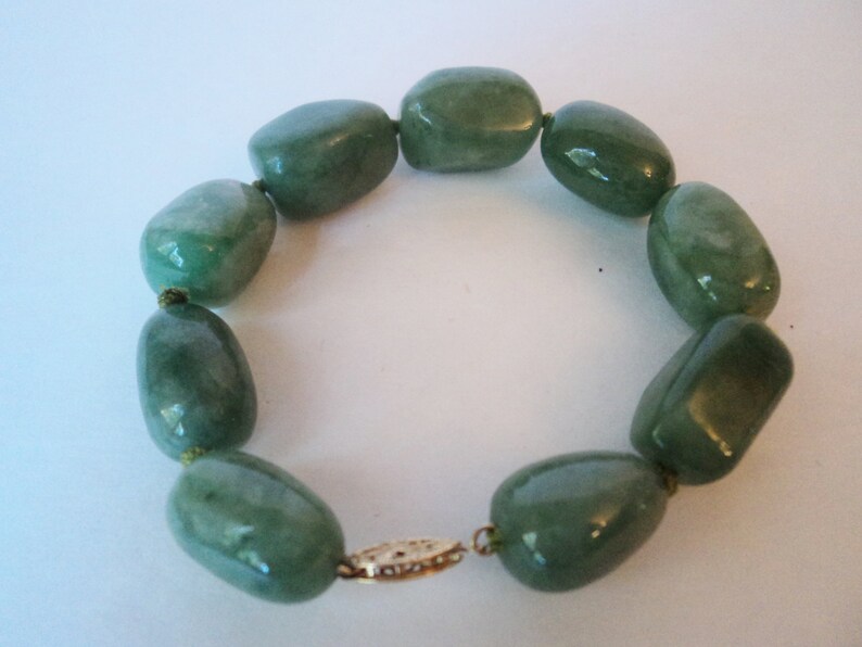 Vintage Bracelet Genuine Natural Jade 14K Filigree Clasp - Etsy