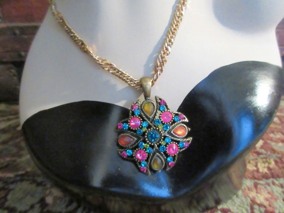 Vintage Multi Colored Rhinestone Pendant - image 8