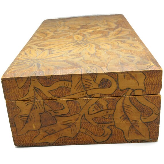 Solid Wood Floral Pyrography Jewelry Storage Box - image 5