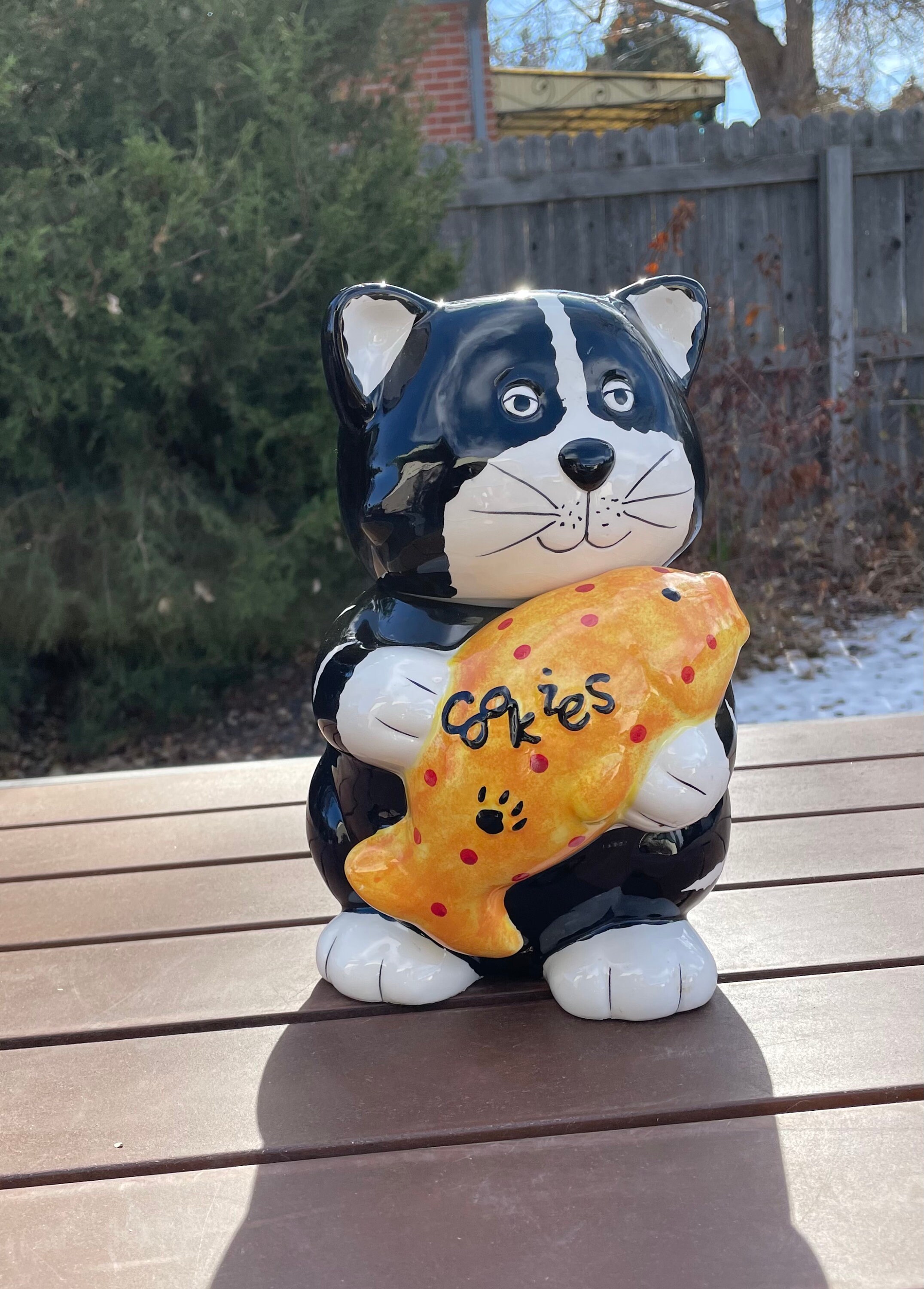 COOKIE JAR ~~ Cat With a Yellow Fish, CKAO, Vintage - Etsy