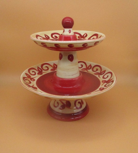 DESSERT STAND Two Tier Earthenware Pier One Etsy