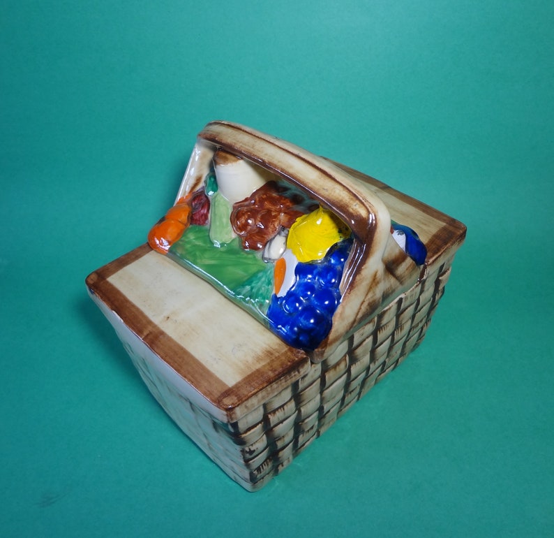 COOKIE JAR Picnic Basket McCoy 60s Filled with Fruit Etsy