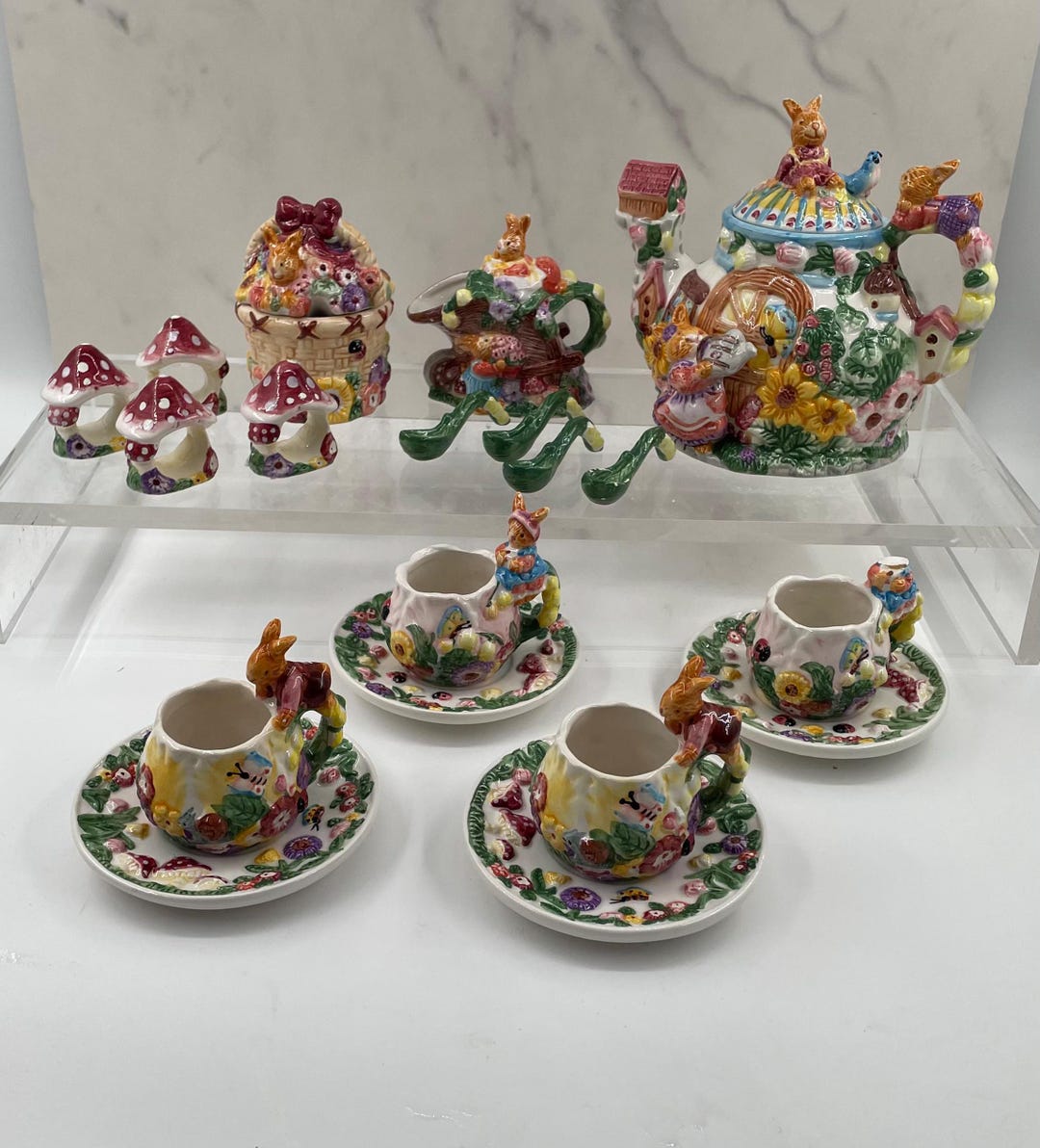 TEA SET * Garden Party 20 Pc Bunny Rabbit MERCURIES ** Read Description ...