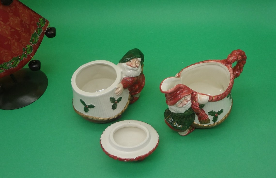 CREAMER & SUGAR Christmas Elves Fitz and Floyd 1989 Etsy