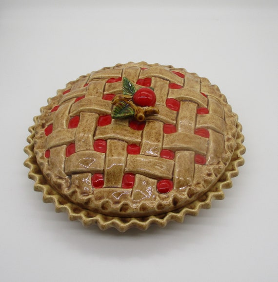 PIE PLATE Red Cherry Pie With RECIPE Lattice Baked Cover Etsy