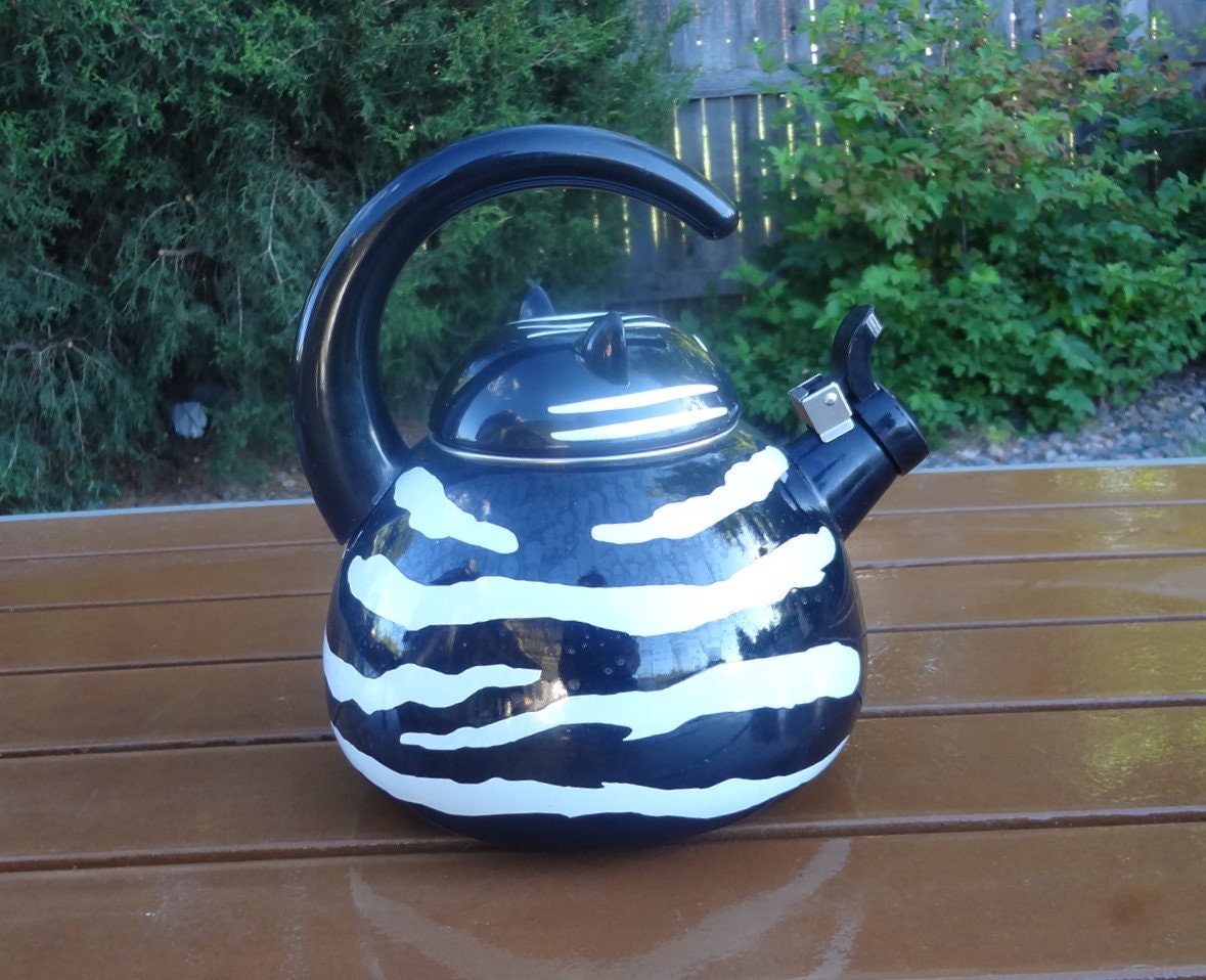 Vintage Kamenstein Metal Black Cat Tea Kettle With No Whistle