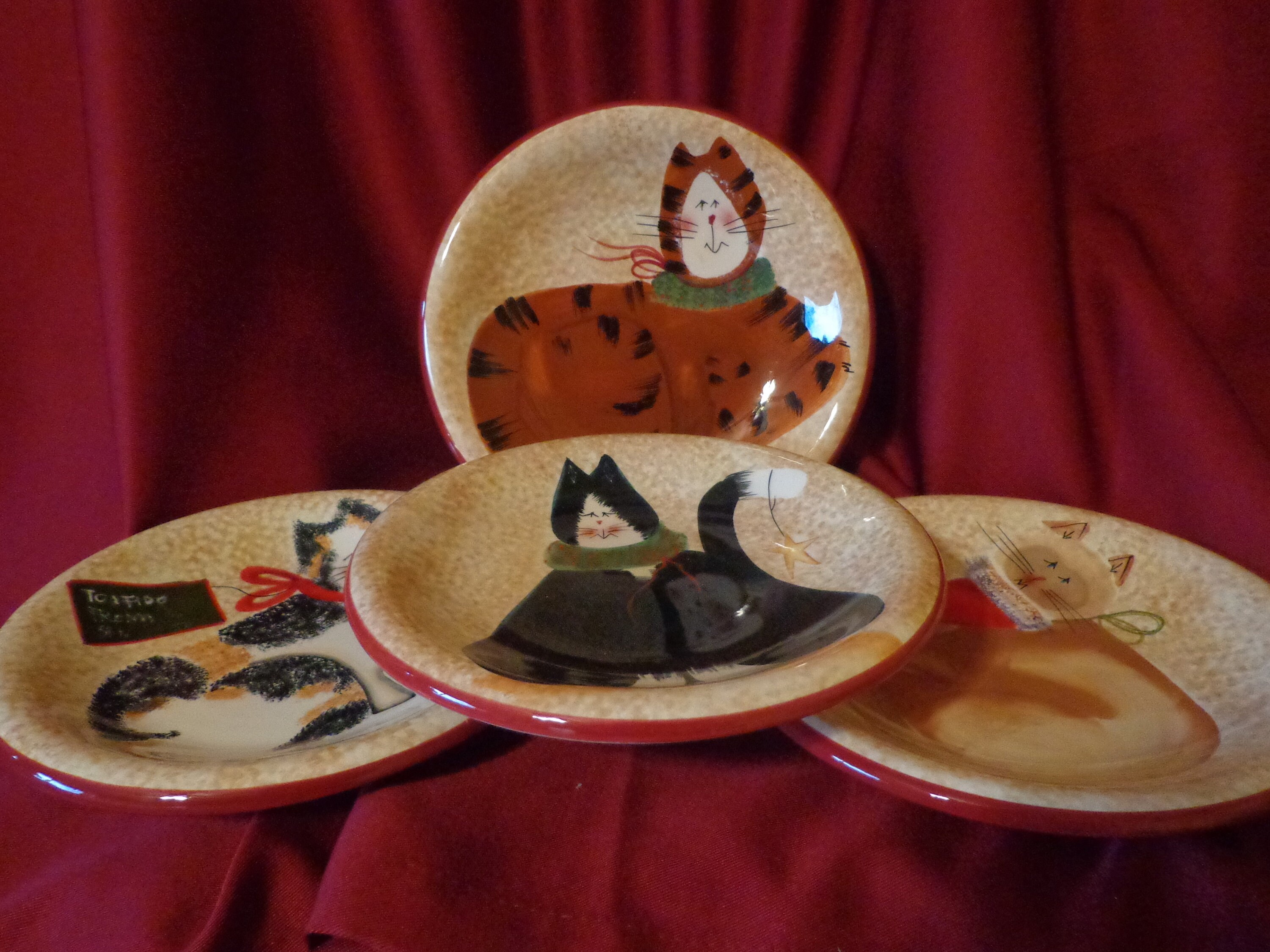 PLATES CHRISTMAS Cats Fiddlestix by Sakura FOUR Etsy