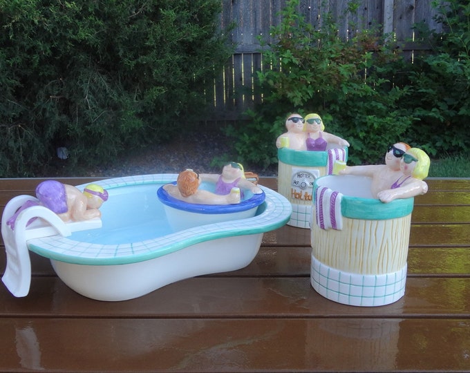 CHIP & DIP Swimming Pool With Swimmers, Extra Mugs/dip Bowls, Lotus