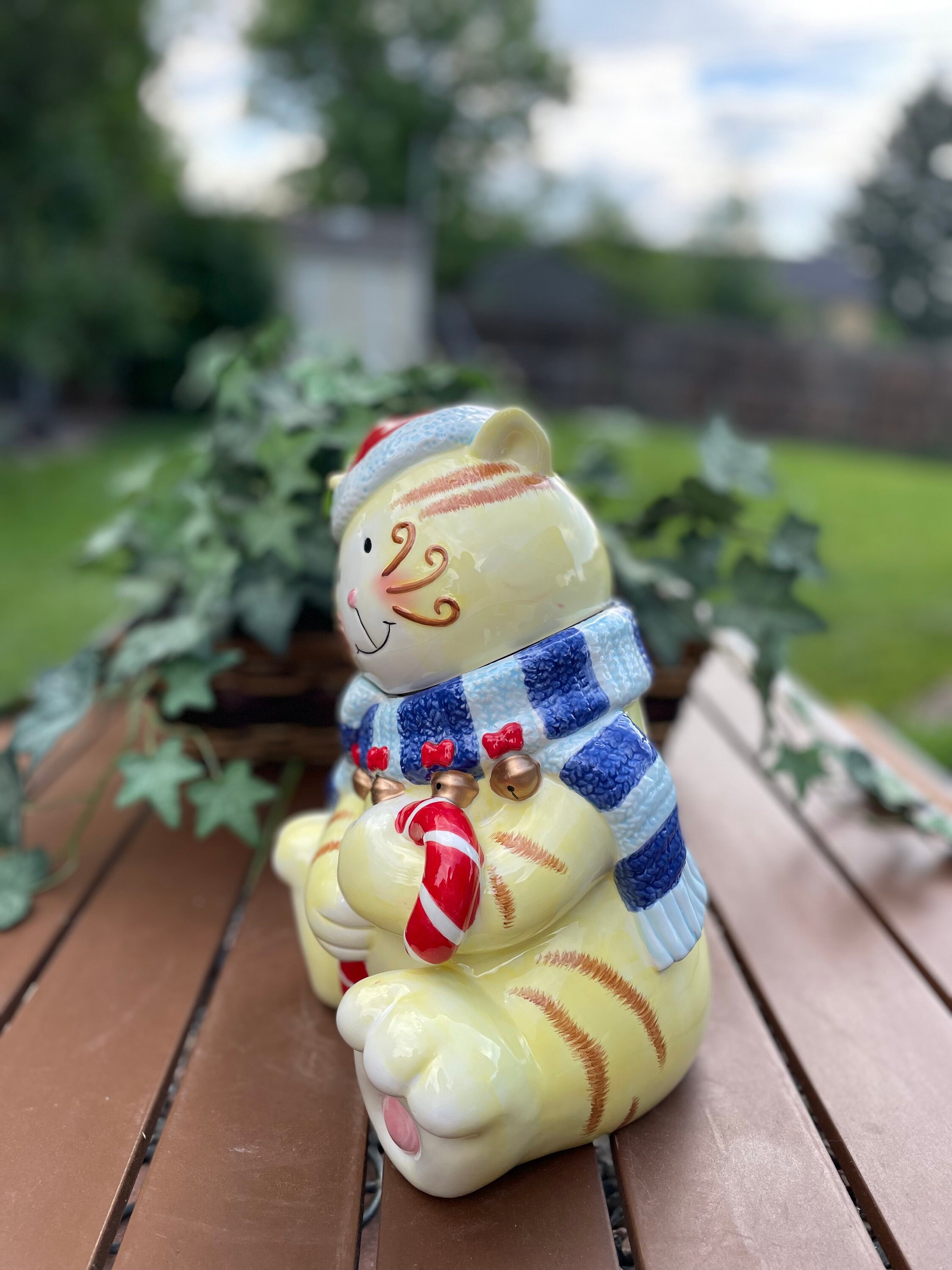 COOKIE JAR > Christmas Kitty Cat, Santa Hat, Candy Cane - Etsy