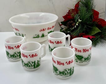 Vintage Hazel Atlas Milk Glass Christmas Egg Nog Punch Bowl 7