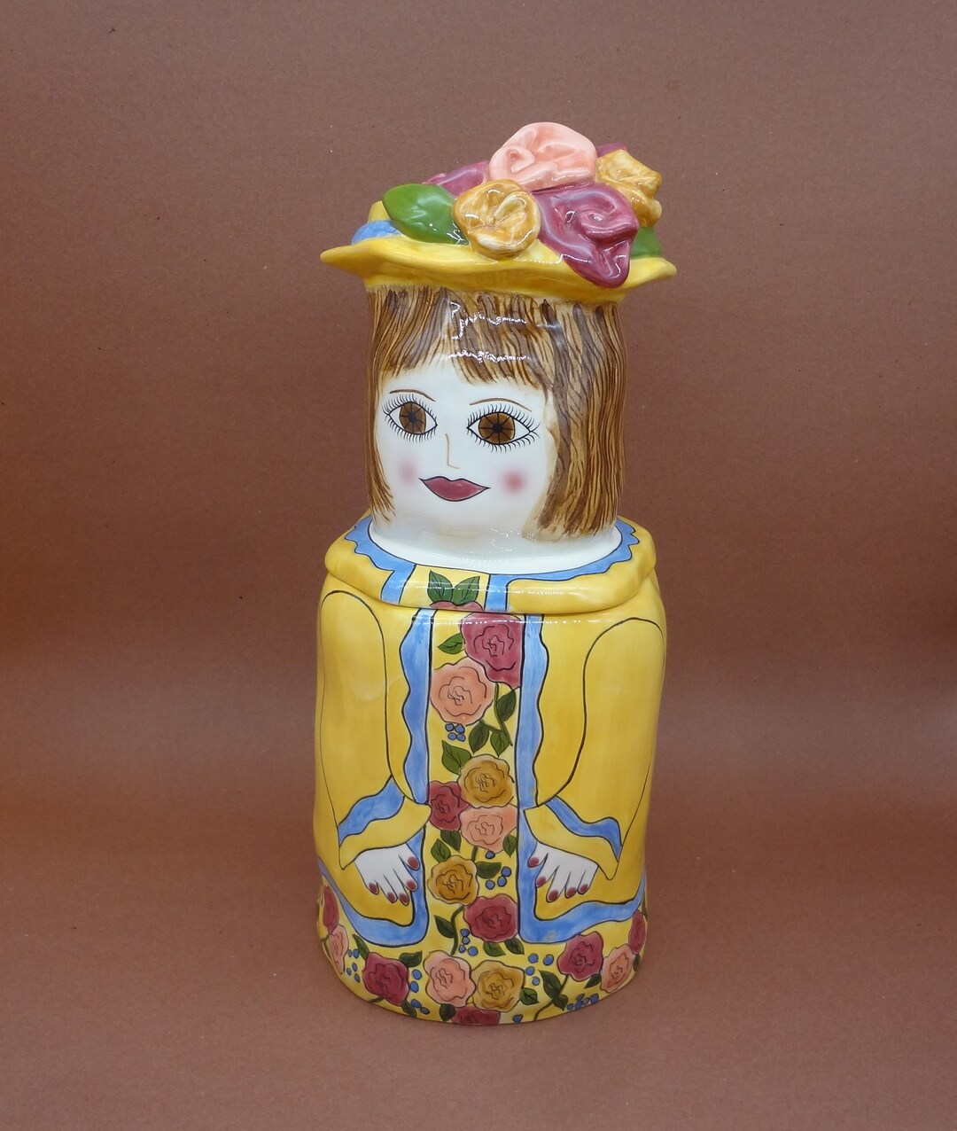 COOKIE JAR Susan Paley by Ganz, minna With Yellow Dress, Floral Hat - Etsy